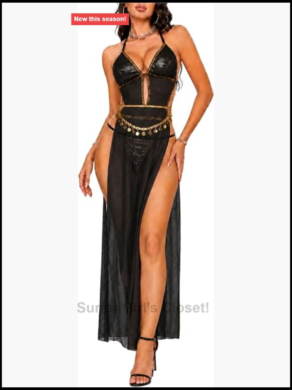 Sheer Mesh Lingerie Set Belly Dance Costume Halter Fringe Sequin